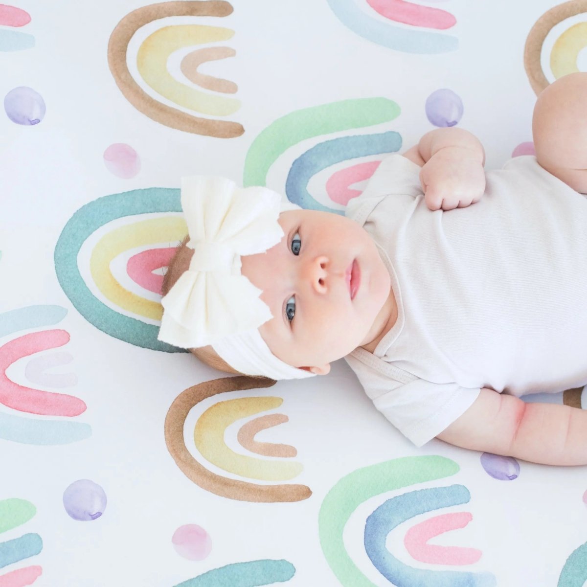 Honey Lemonade Soft Fitted Crib Sheet with Blue Rainbow Design for Baby Photography - 