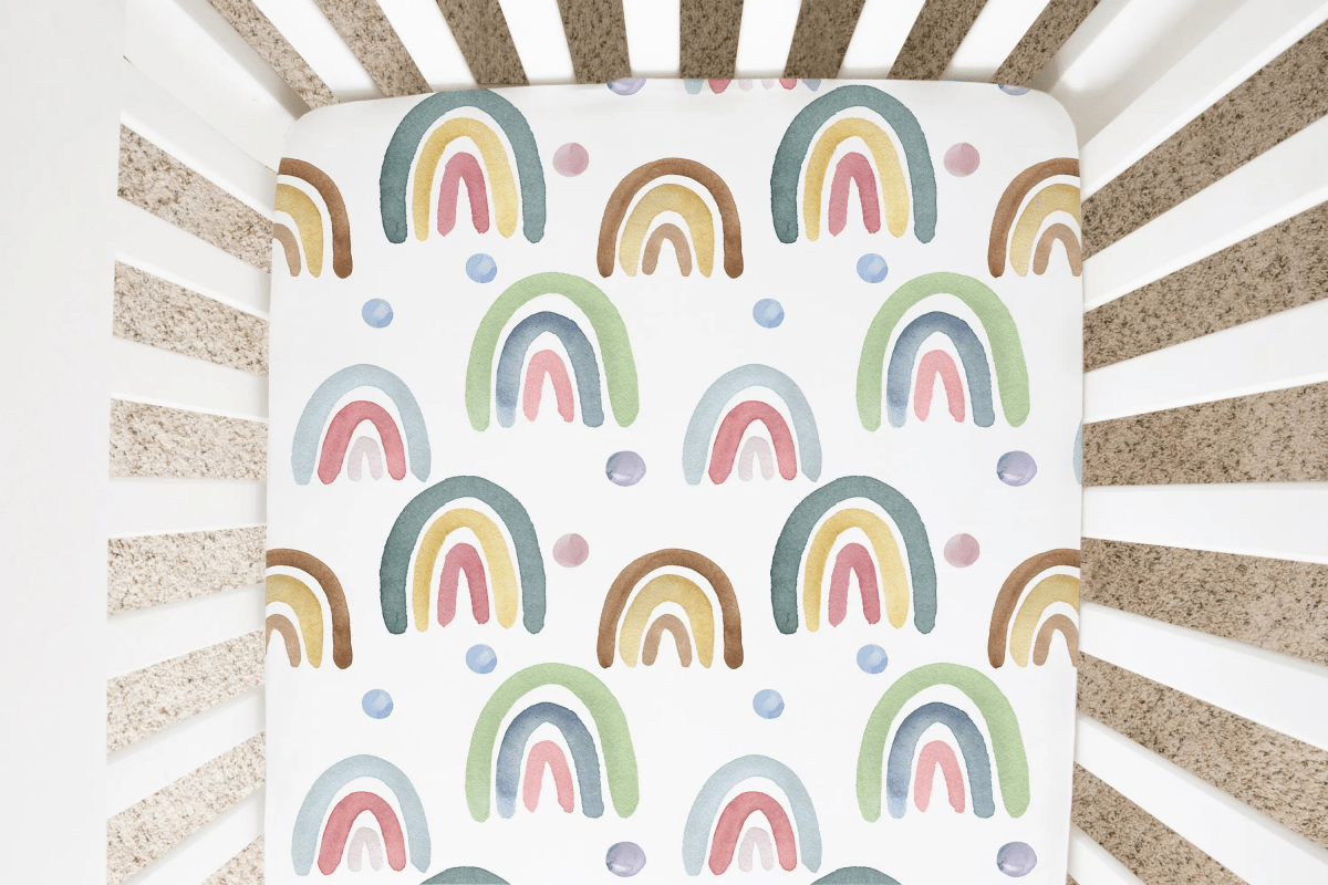 Honey Lemonade Soft Fitted Crib Sheet with Blue Rainbow Design for Baby Photography - 