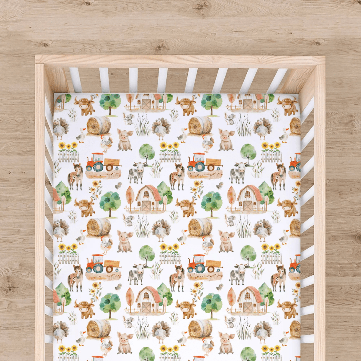 Honey Lemonade Soft Fitted Crib Sheet with Farm Life Design for Baby Nursery Decor - 