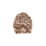 Harp Angel Boutique Soft Leopard Bow Turban Hat for Newborn Girls with Stretchy Comfort - 