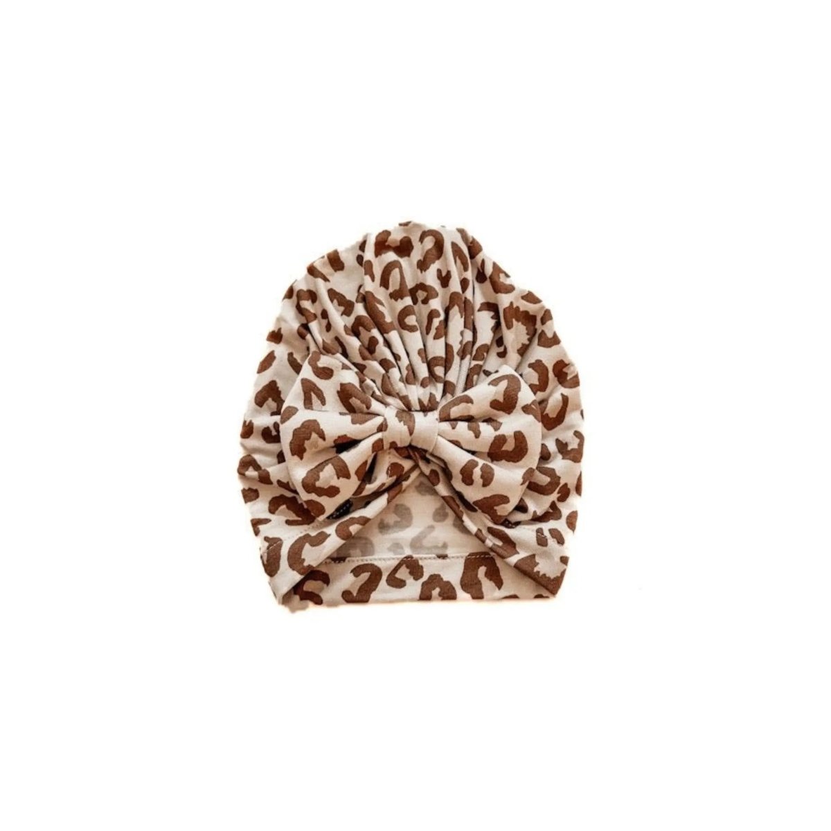 Harp Angel Boutique Soft Leopard Bow Turban Hat for Newborn Girls with Stretchy Comfort - 