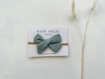 Harp Angel Boutique Soft Muslin Knot Bow Headband in Sage Green for Newborn to Toddler - 