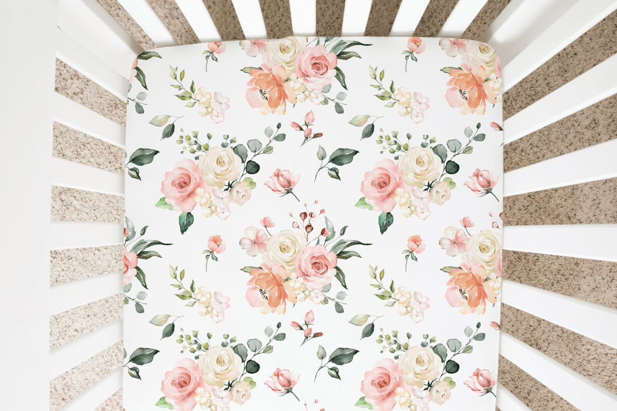 Honey Lemonade Soft Peach Floral Fitted Crib Sheet for Stylish Nursery Decor - 
