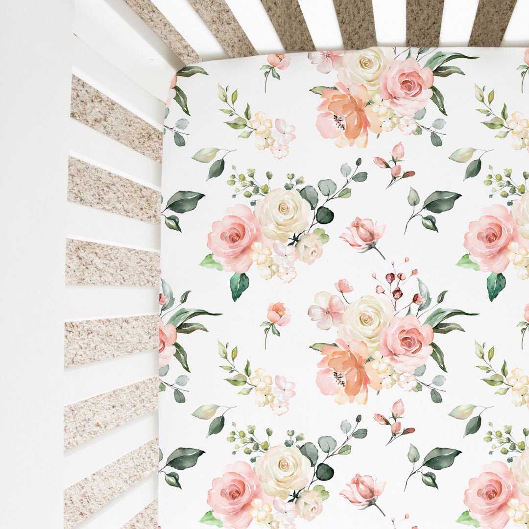 Honey Lemonade Soft Peach Floral Fitted Crib Sheet for Stylish Nursery Decor - 