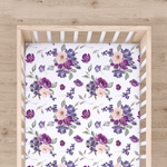 Honey Lemonade Soft Rayon Fitted Crib Sheet with Purple and Blush Floral Design for Babies - 