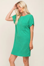PinkBlush Soft Ribbed Green Dress with Front Pocket for Effortless Casual Style - 
