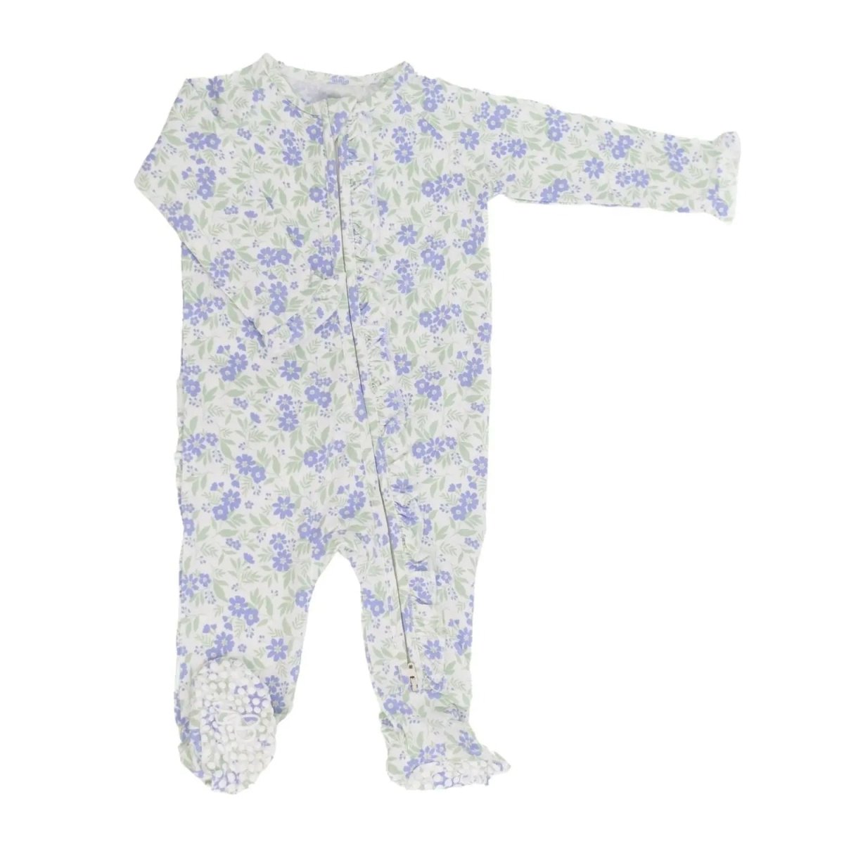 Sweet Bamboo Soft Ruffle Footie with Two Way Zipper and No Slip Grips for Babies - 
