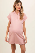 PinkBlush Soft Terry Maternity Dress with Pockets for Comfortable Expecting Mothers - 