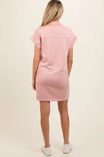 PinkBlush Soft Terry Maternity Dress with Pockets for Comfortable Expecting Mothers - 