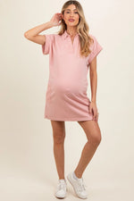 PinkBlush Soft Terry Maternity Dress with Pockets for Comfortable Expecting Mothers - 
