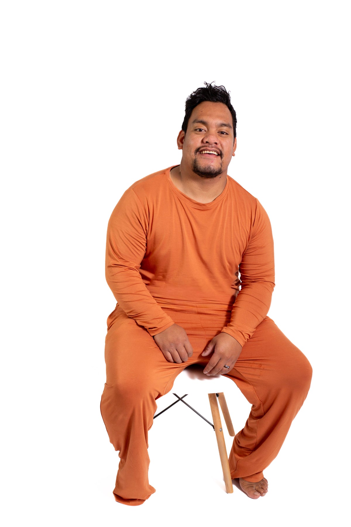 Mens Long Sleeve Solid Bamboo Pajama- Color Orange, Crew Neck by Rayn’s Tiny Stitches