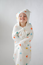Muslin Cotton Girl’s Hooded Bathrobe – Colorful Hearts Cover-Up by Rayn’s Tiny Stitches