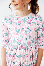 Mila & Rose ® Softly Blooming 3/4 Sleeve Pocket Twirl Dress - 