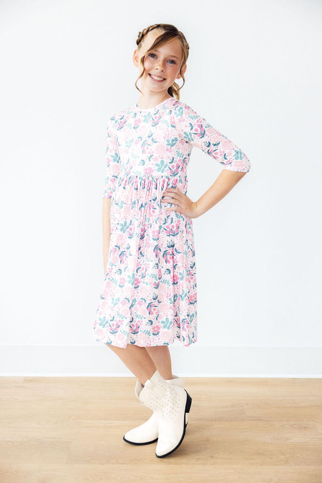 Mila & Rose ® Softly Blooming 3/4 Sleeve Pocket Twirl Dress - 