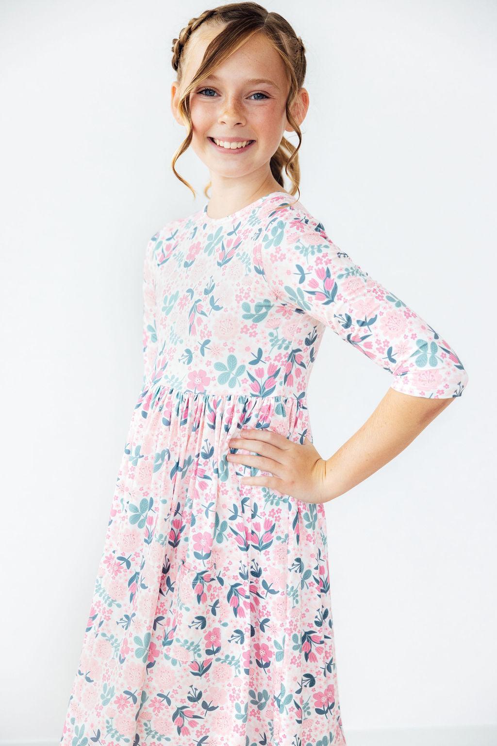 Mila & Rose ® Softly Blooming 3/4 Sleeve Pocket Twirl Dress - 