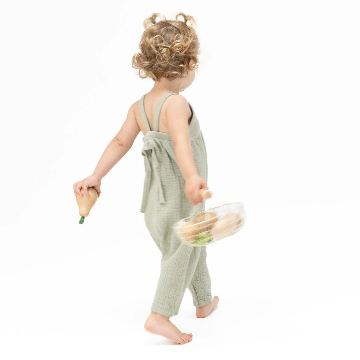 Angel Dear Solid Muslin Desert Green - Tie Back Romper - 