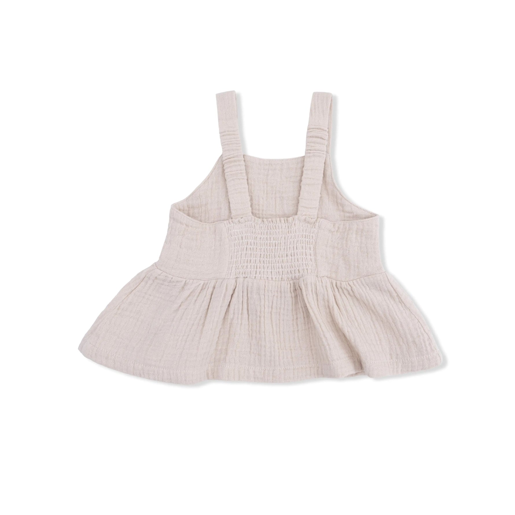 Angel Dear Solid Muslin French Oak - Peplum Tank with Smocked Back - 