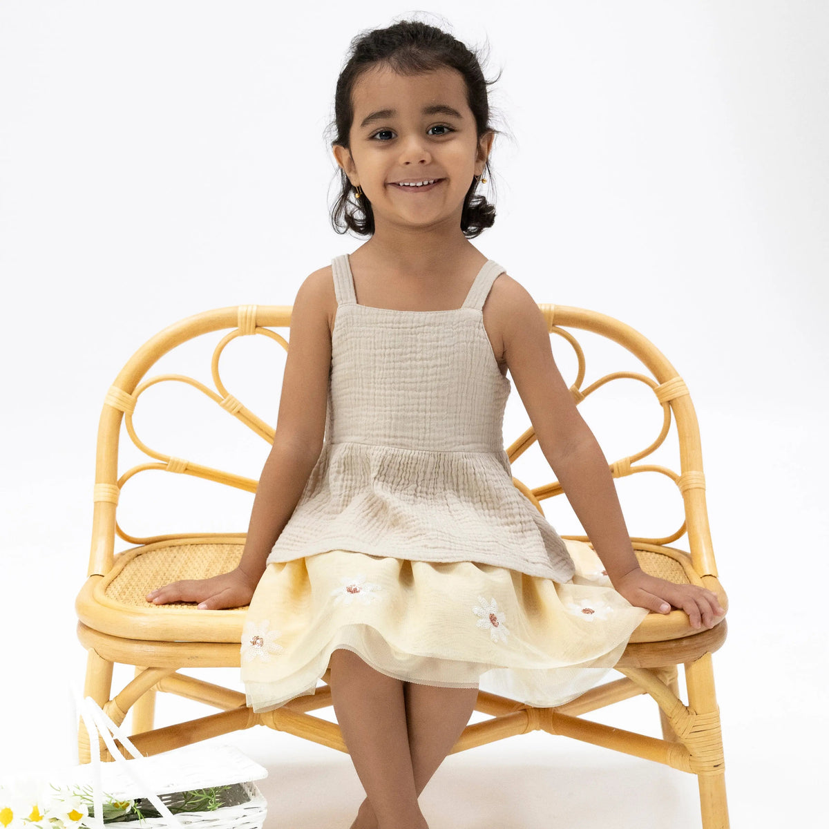 Angel Dear Solid Muslin French Oak - Peplum Tank with Smocked Back - 