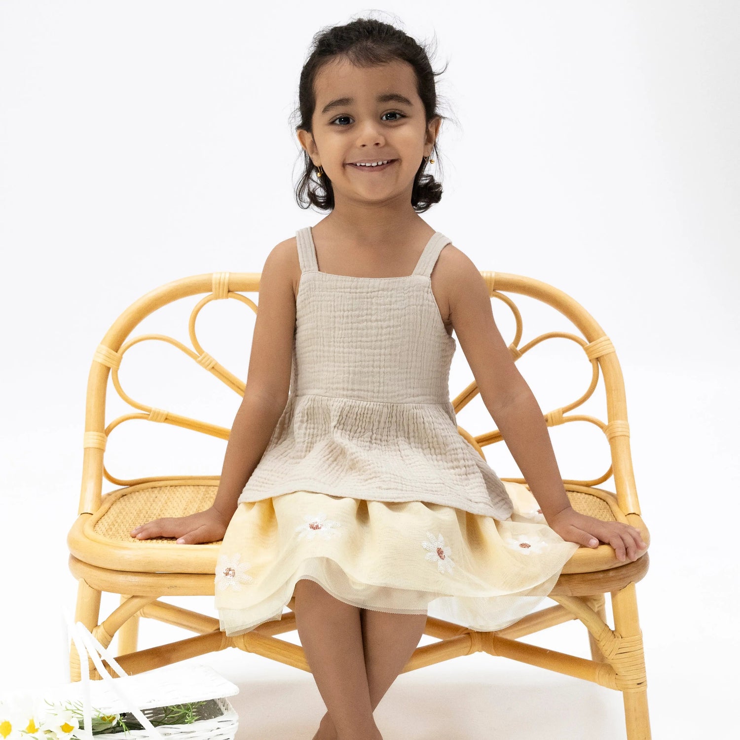Angel Dear Solid Muslin French Oak - Peplum Tank with Smocked Back - 