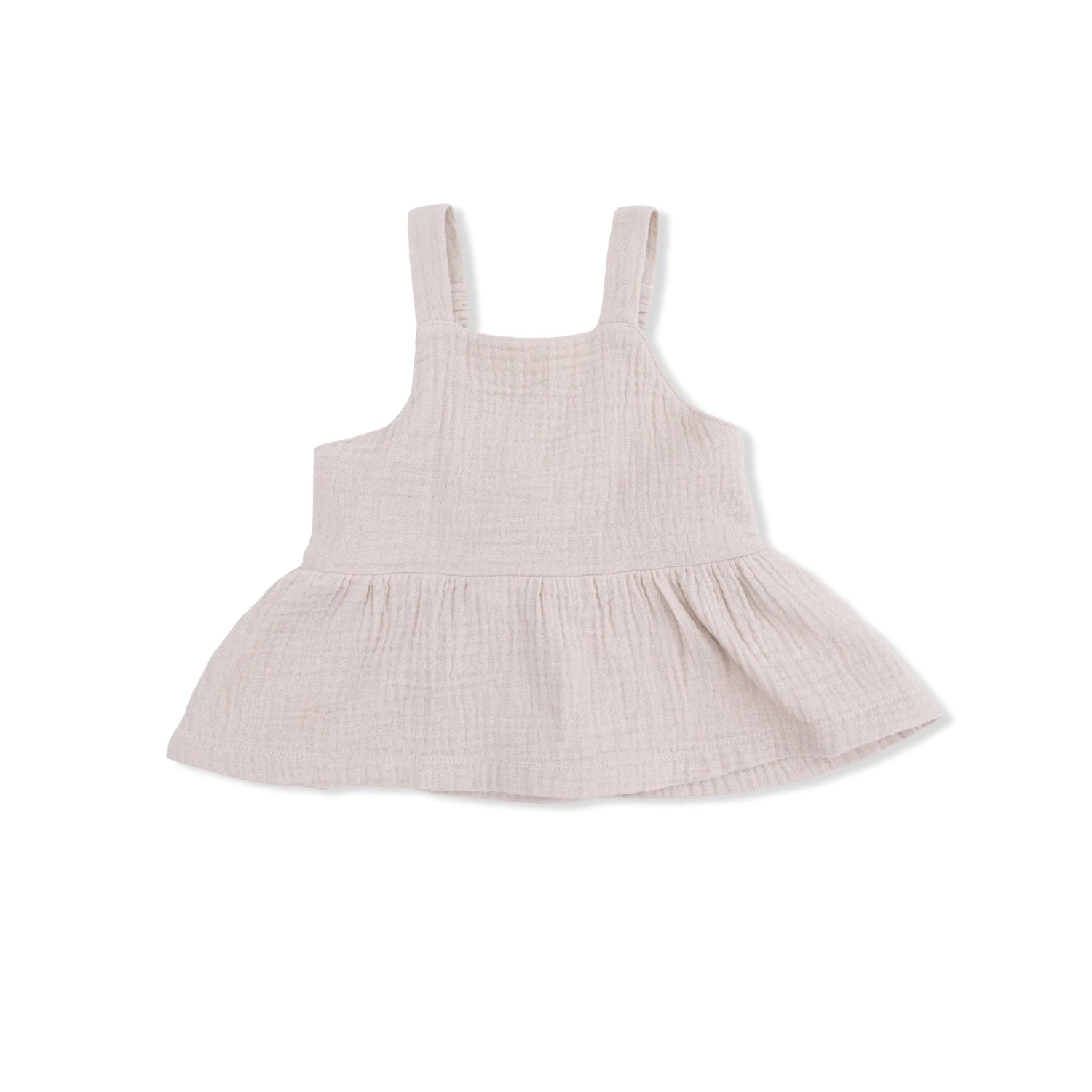 Angel Dear Solid Muslin French Oak - Peplum Tank with Smocked Back - 