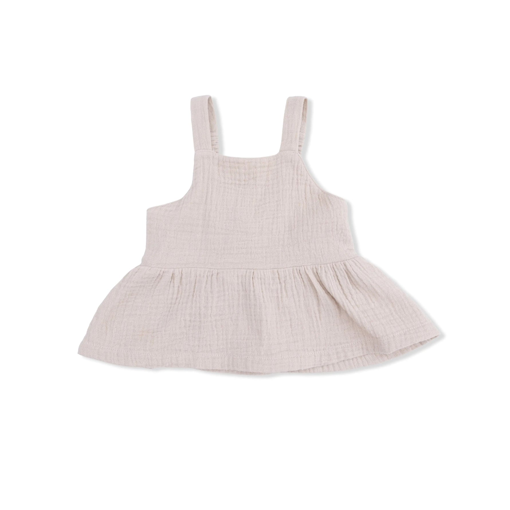Angel Dear Solid Muslin French Oak - Peplum Tank with Smocked Back - 