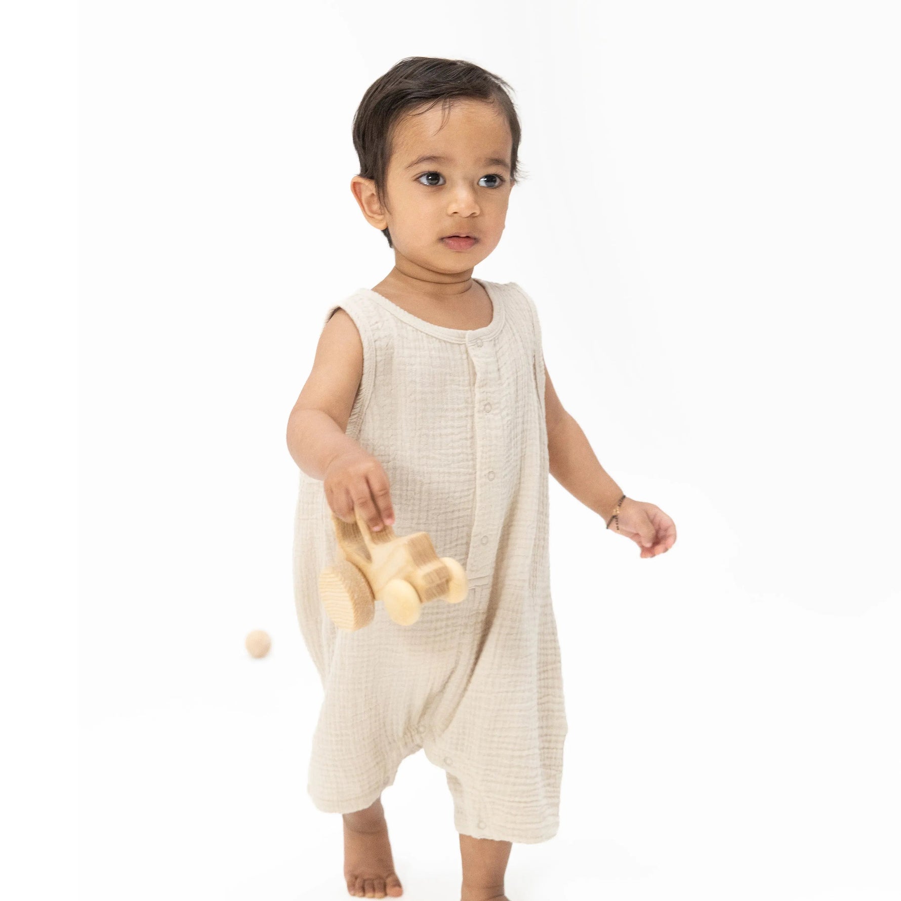 Angel Dear Solid Muslin French Oak - Sleeveless Shortie Romper - 