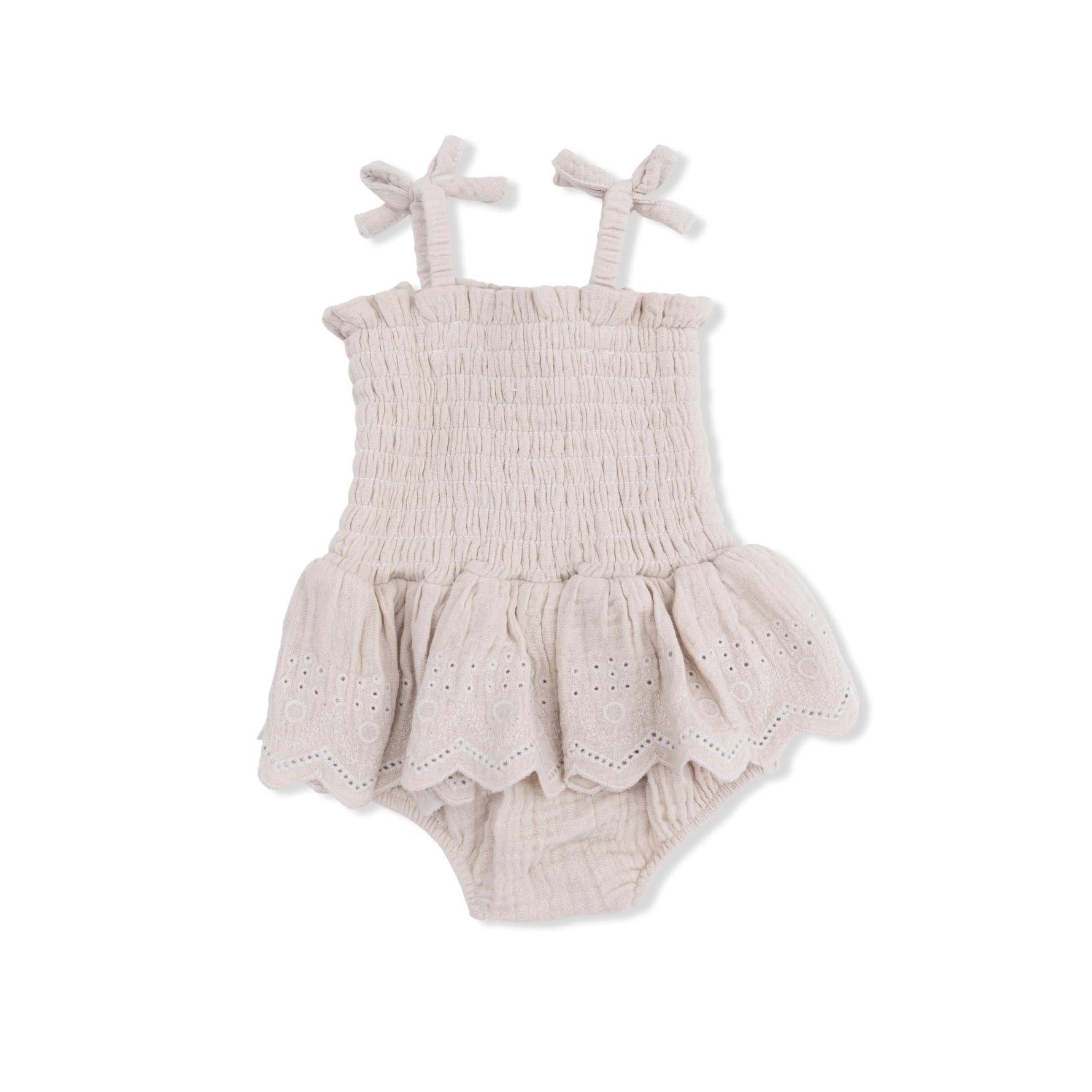 Angel Dear Solid Muslin French Oak - Smocked Bubble with Skirt - 