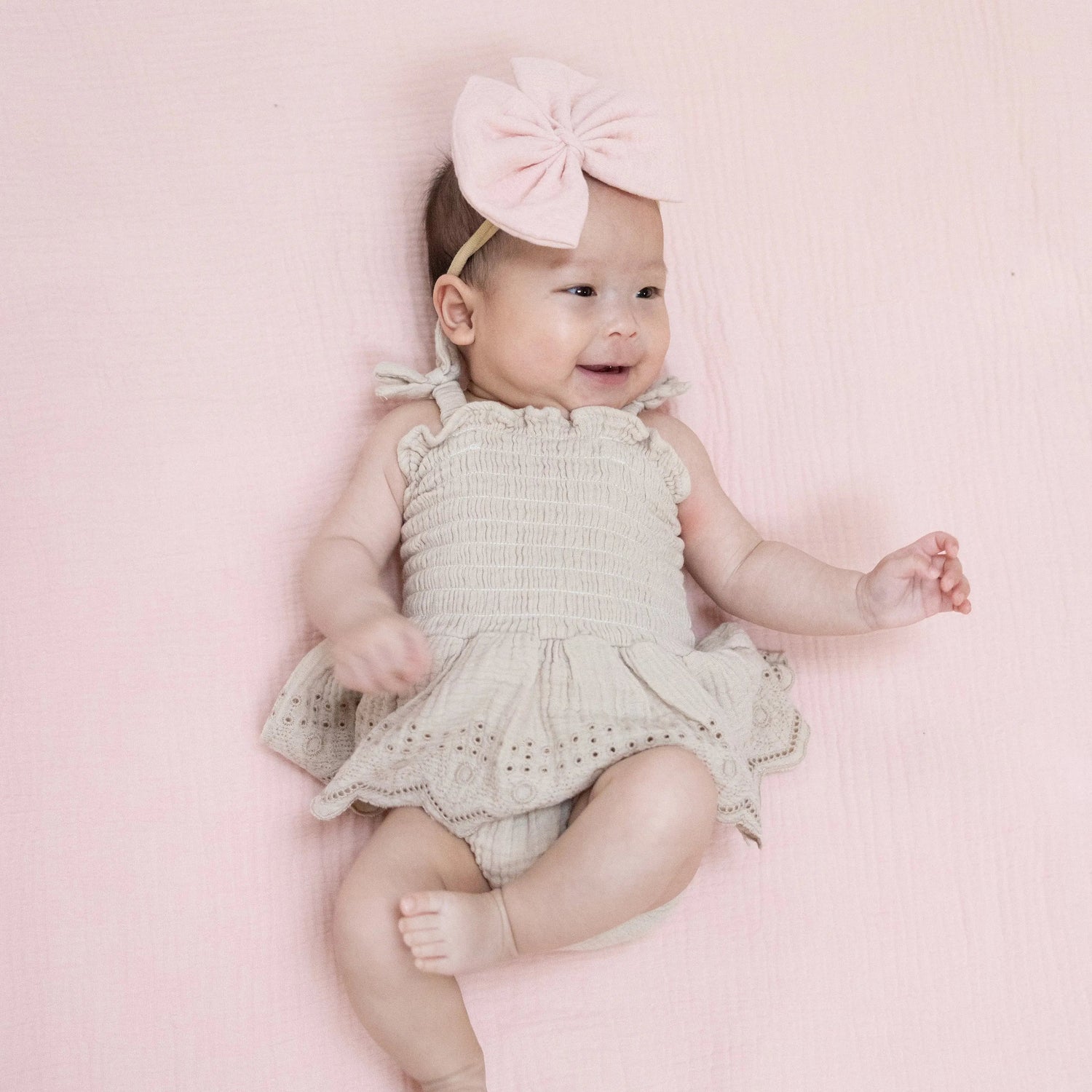 Angel Dear Solid Muslin French Oak - Smocked Bubble with Skirt - 