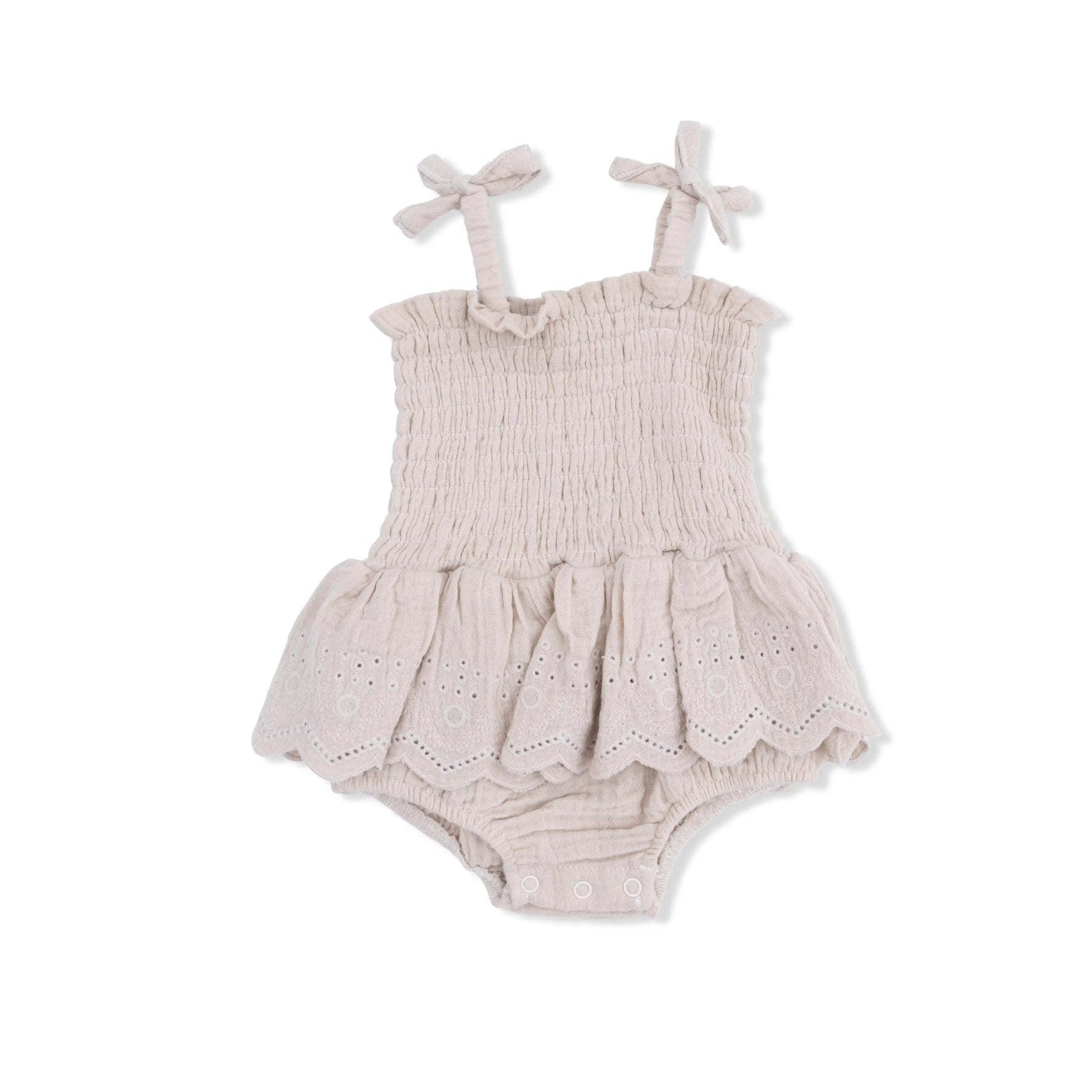 Angel Dear Solid Muslin French Oak - Smocked Bubble with Skirt - 
