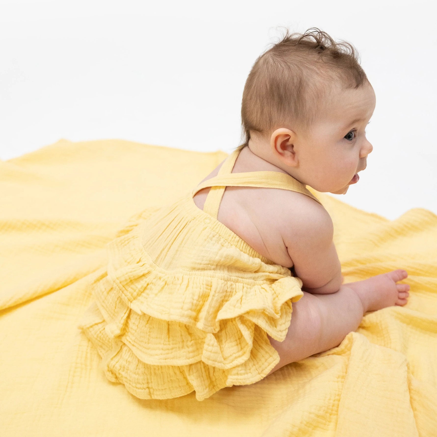 Angel Dear Solid Muslin Italian Straw - Ruffle Sunsuit - 