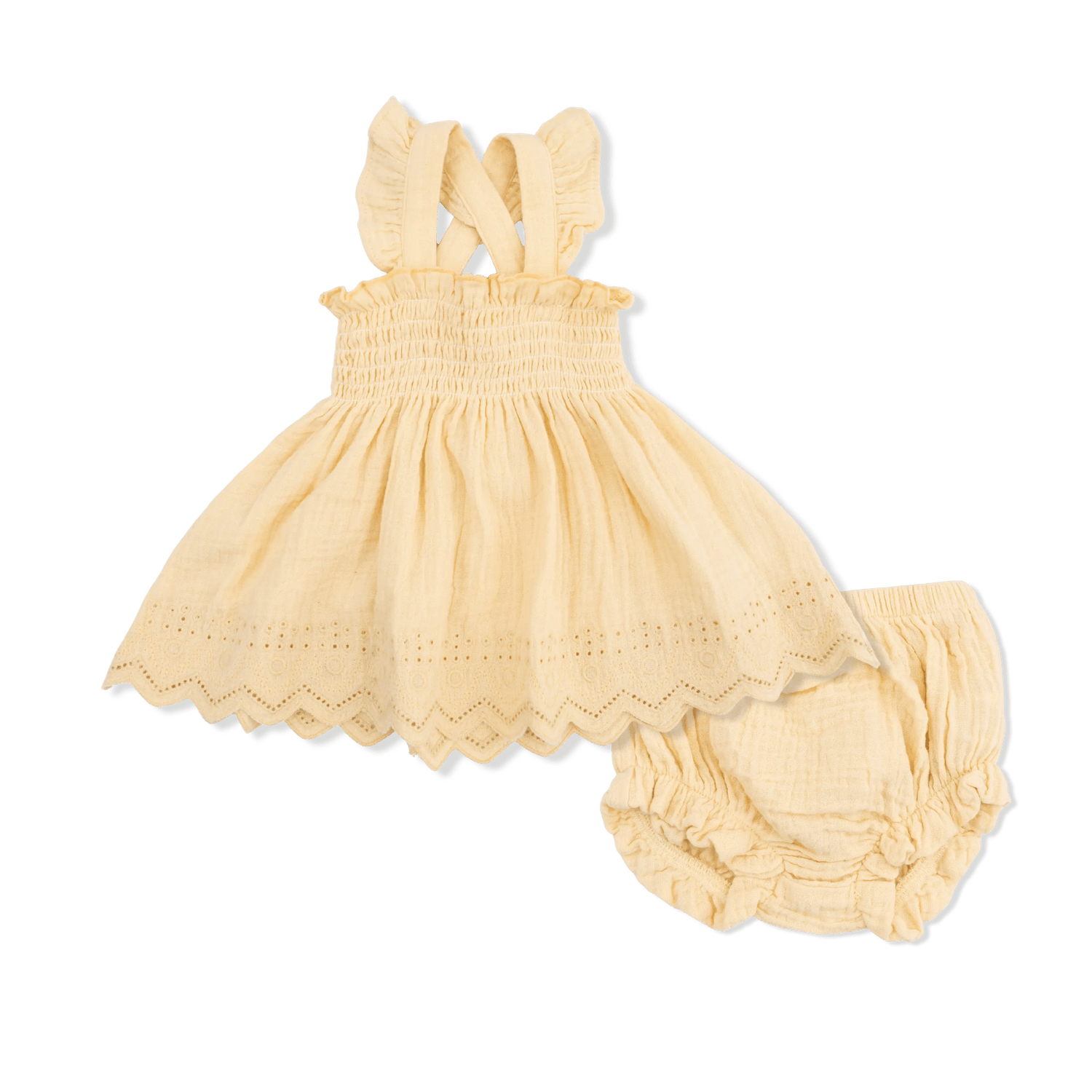 Angel Dear Solid Muslin Italian Straw - Smocked Top with Bloomer - 