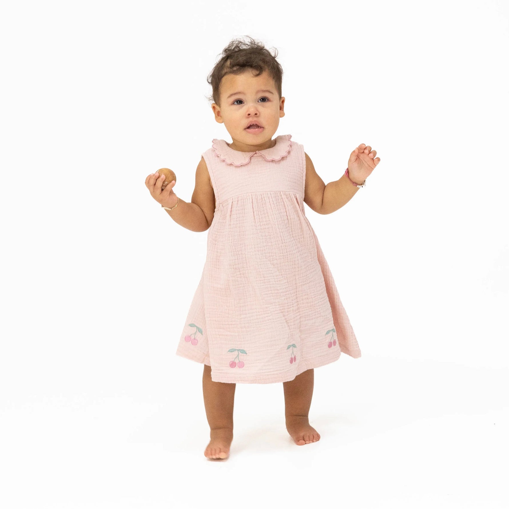 Angel Dear Solid Muslin Lotus - Petal Collar Dress Set - 