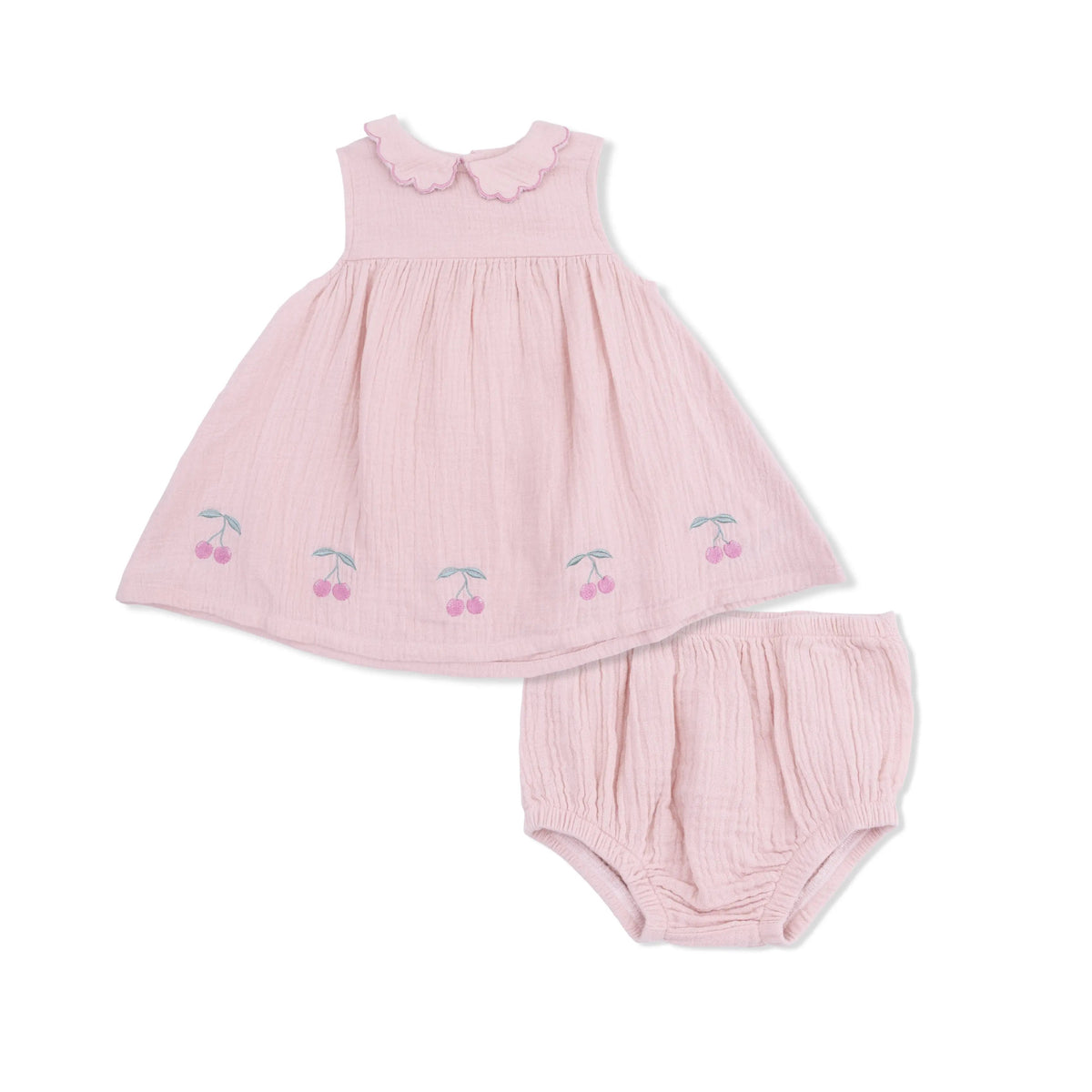 Angel Dear Solid Muslin Lotus - Petal Collar Dress Set - 
