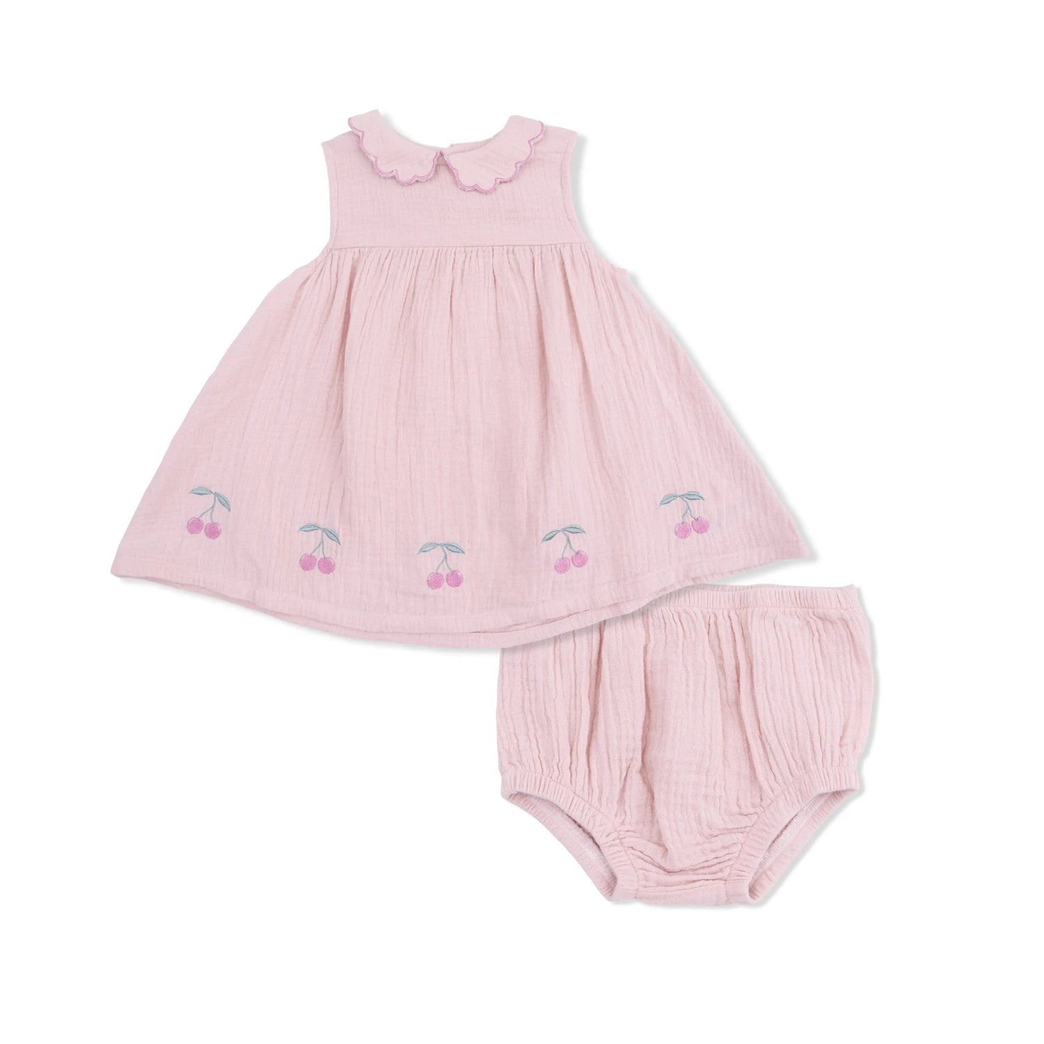 Angel Dear Solid Muslin Lotus - Petal Collar Dress Set - 