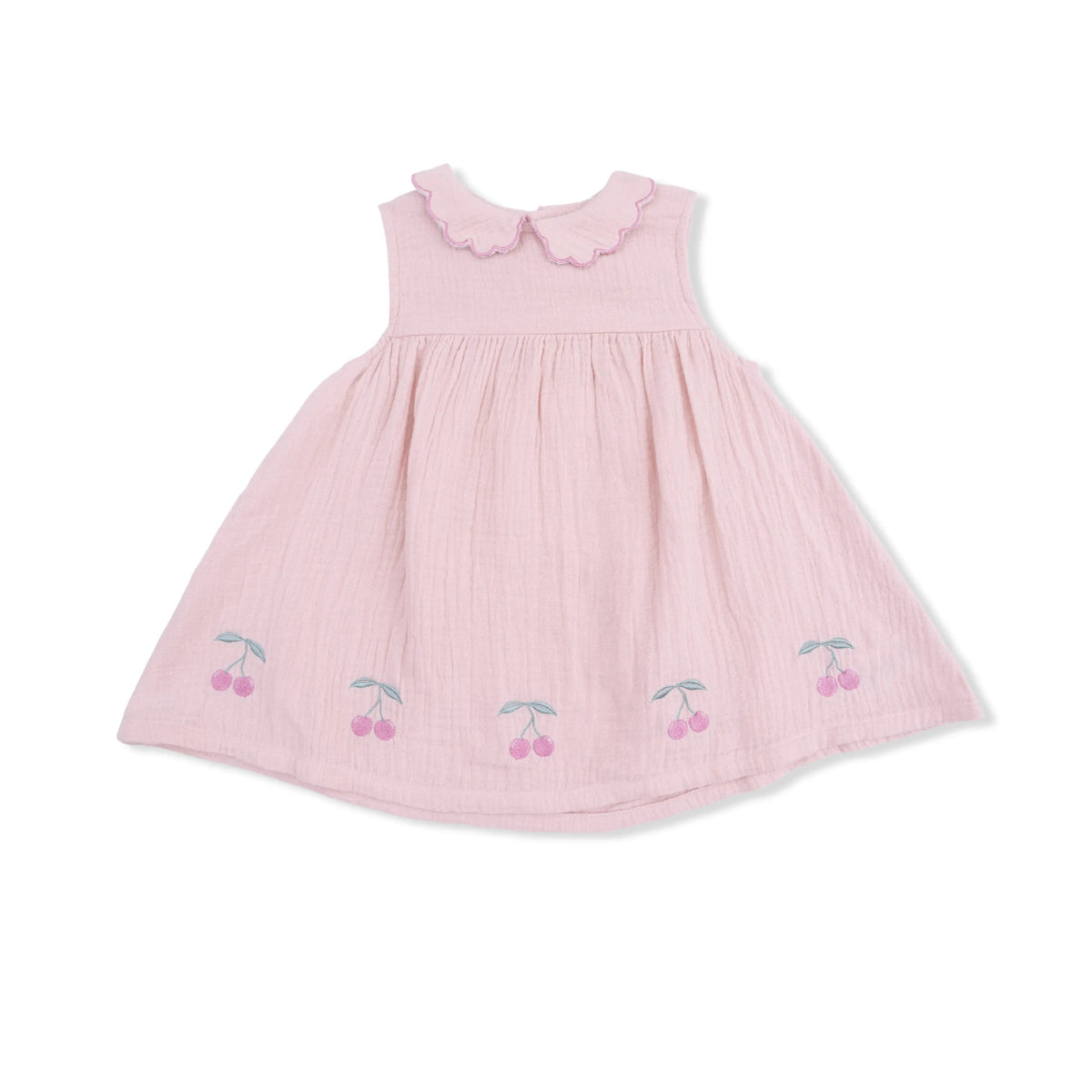 Angel Dear Solid Muslin Lotus - Petal Collar Dress Set - 