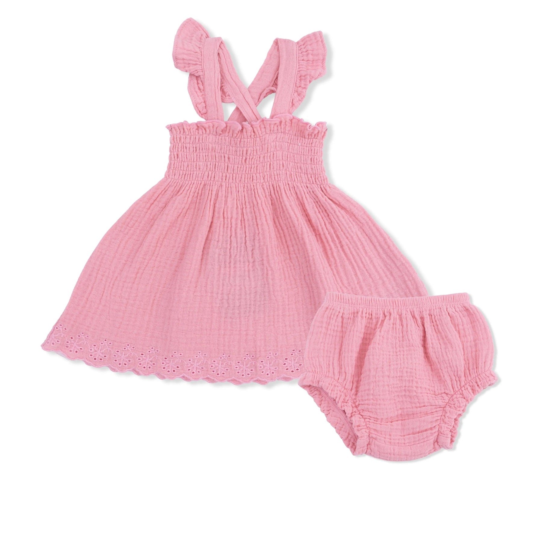 Angel Dear Solid Muslin Poignant Pink - Smocked Top with Bloomer - 