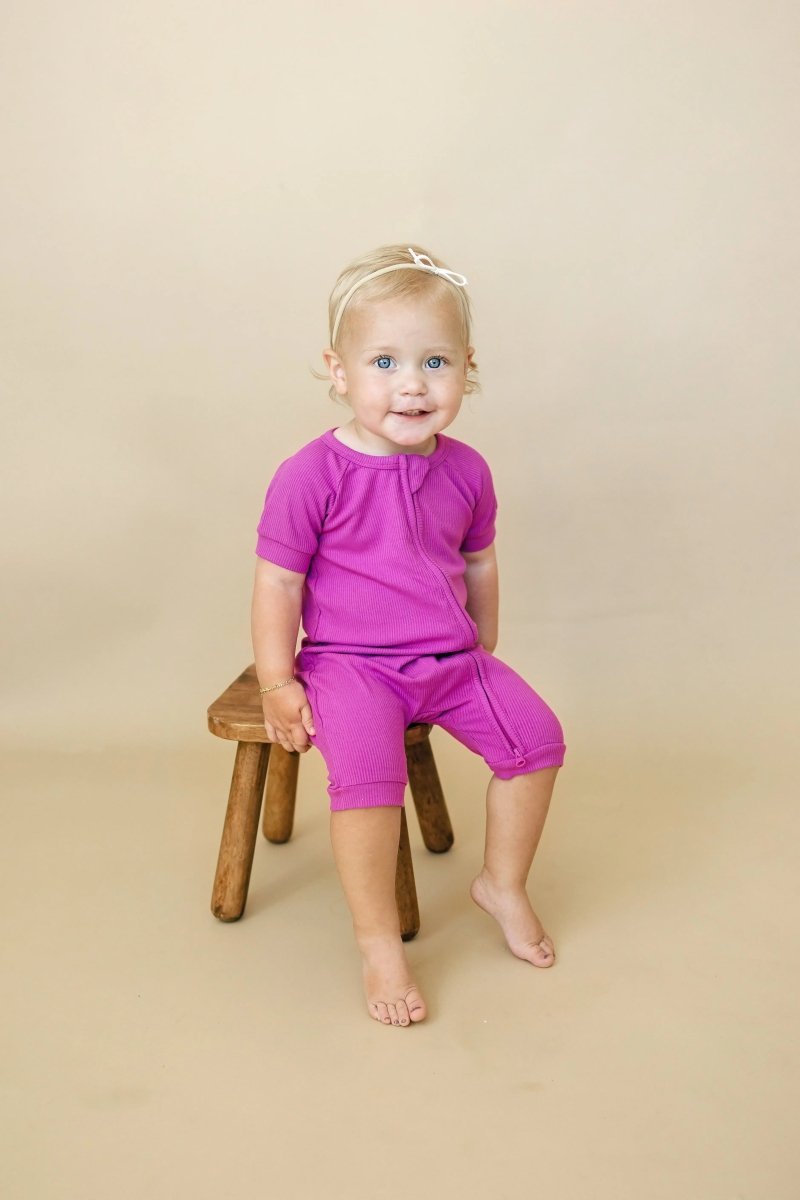 Solid Ribbed Bamboo Shorty Romper for Babies Everyday Wear - Everetts Place Boutique - 