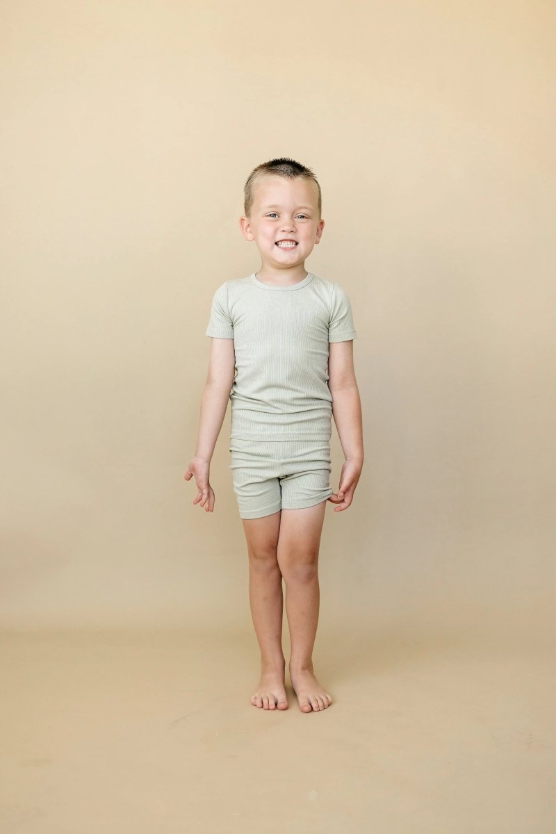 Little Joy Co. Solid Ribbed Bamboo Two Piece Pajamas For Toddlers - Everetts Place Boutique - 