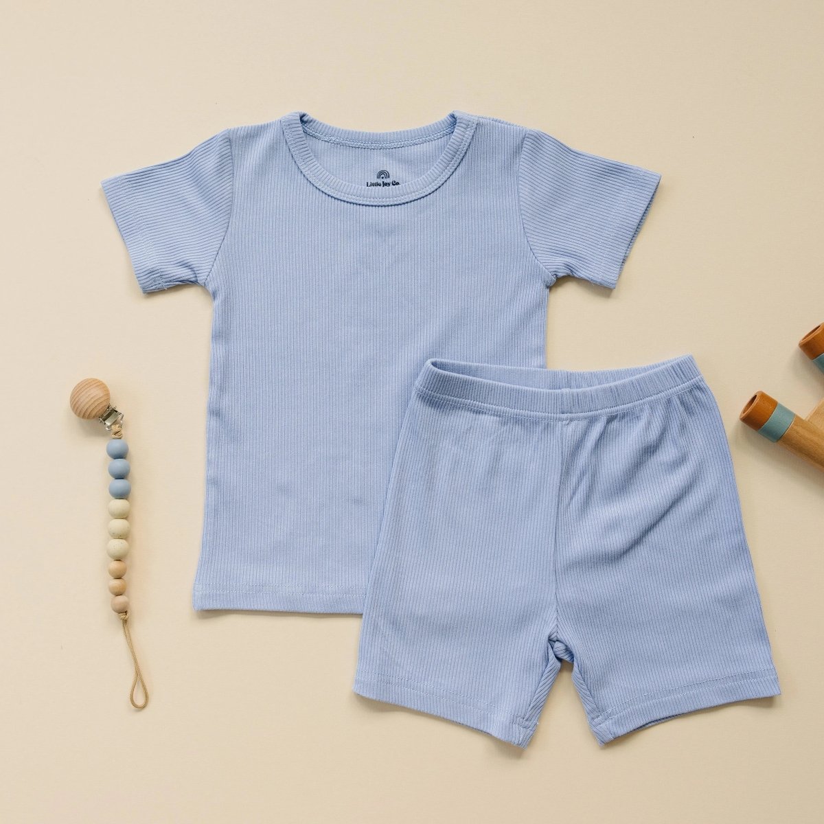 Little Joy Co. Solid Ribbed Bamboo Two Piece Pajamas For Toddlers - Everetts Place Boutique - 