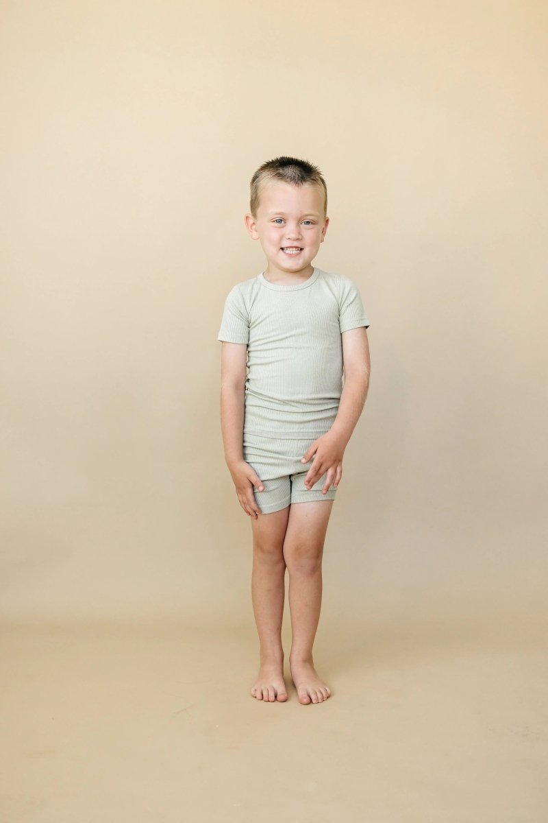 Solid Ribbed Bamboo Two Piece Pajamas For Toddlers - Everetts Place Boutique - 