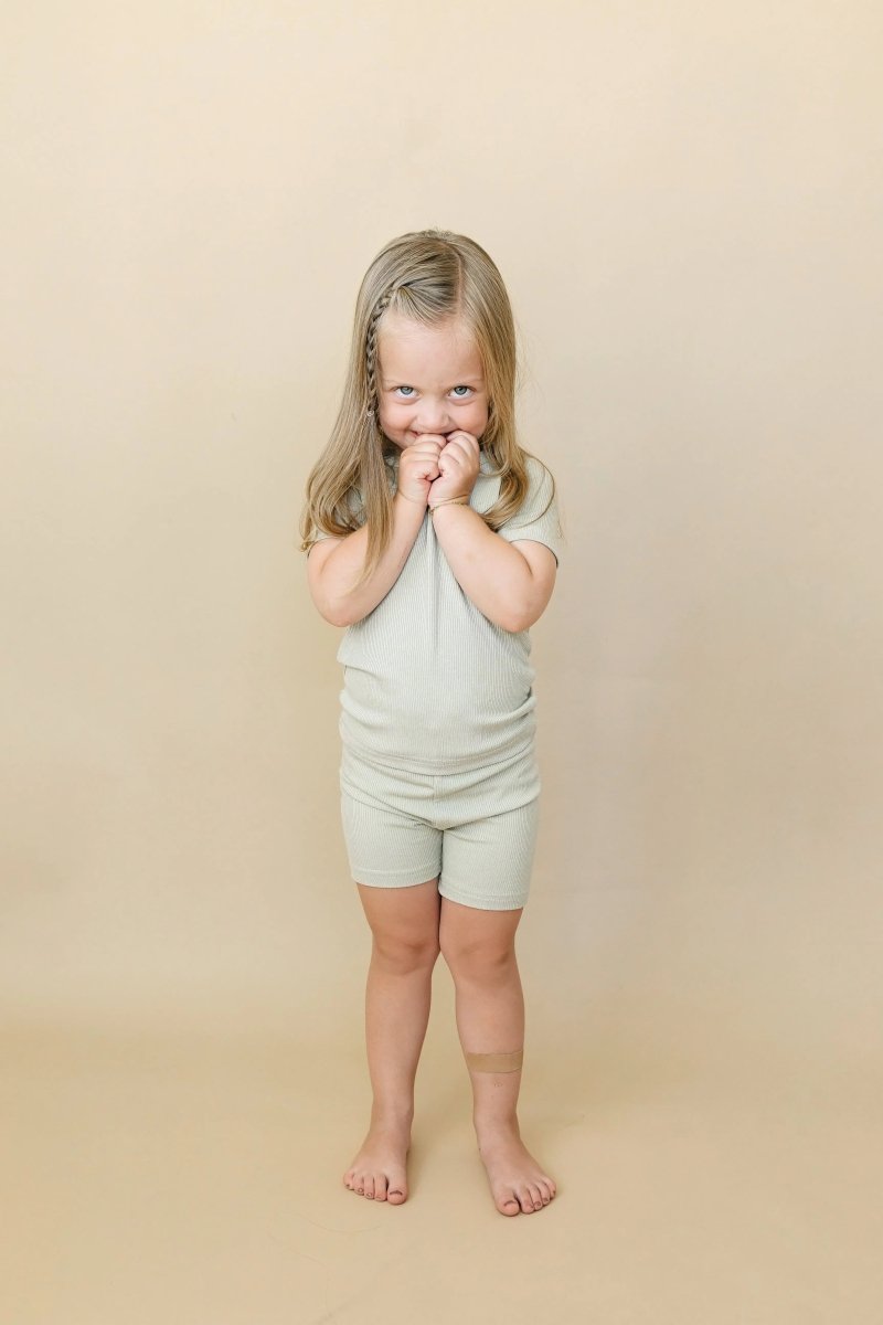 Little Joy Co. Solid Ribbed Bamboo Two Piece Pajamas For Toddlers - Everetts Place Boutique - 