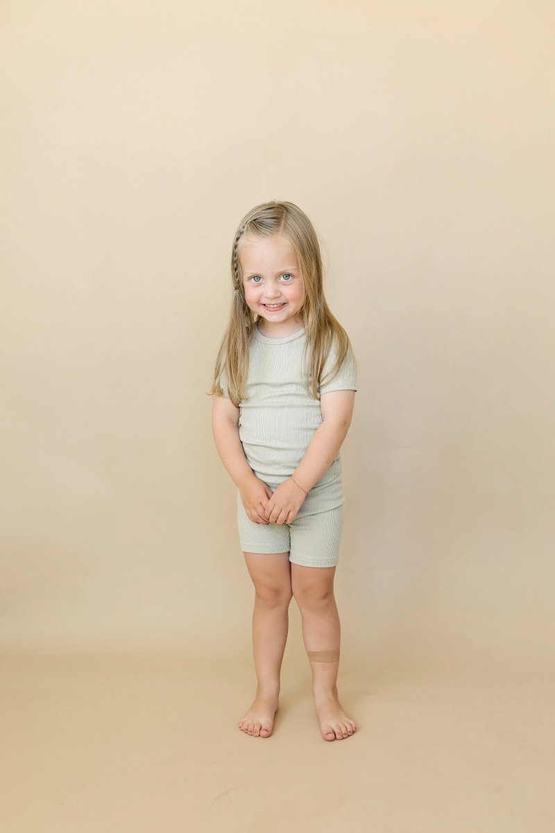 Little Joy Co. Solid Ribbed Bamboo Two Piece Pajamas For Toddlers - Everetts Place Boutique - 