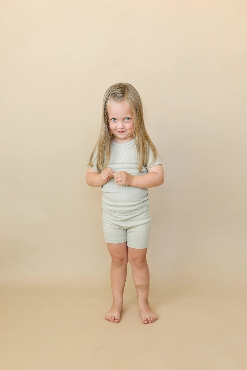 Little Joy Co. Solid Ribbed Bamboo Two Piece Pajamas For Toddlers - Everetts Place Boutique - 