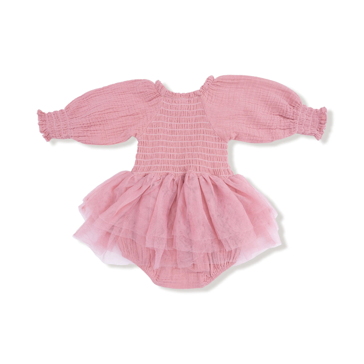 Angel Dear Solid Rose Elegance - Long Sleeve Smocked Bubble with Tutu - 