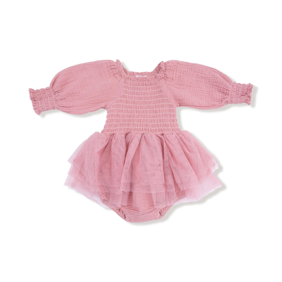 Angel Dear Solid Rose Elegance - Long Sleeve Smocked Bubble with Tutu - 