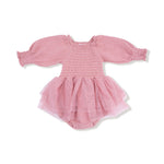 Angel Dear Solid Rose Elegance - Long Sleeve Smocked Bubble with Tutu - 