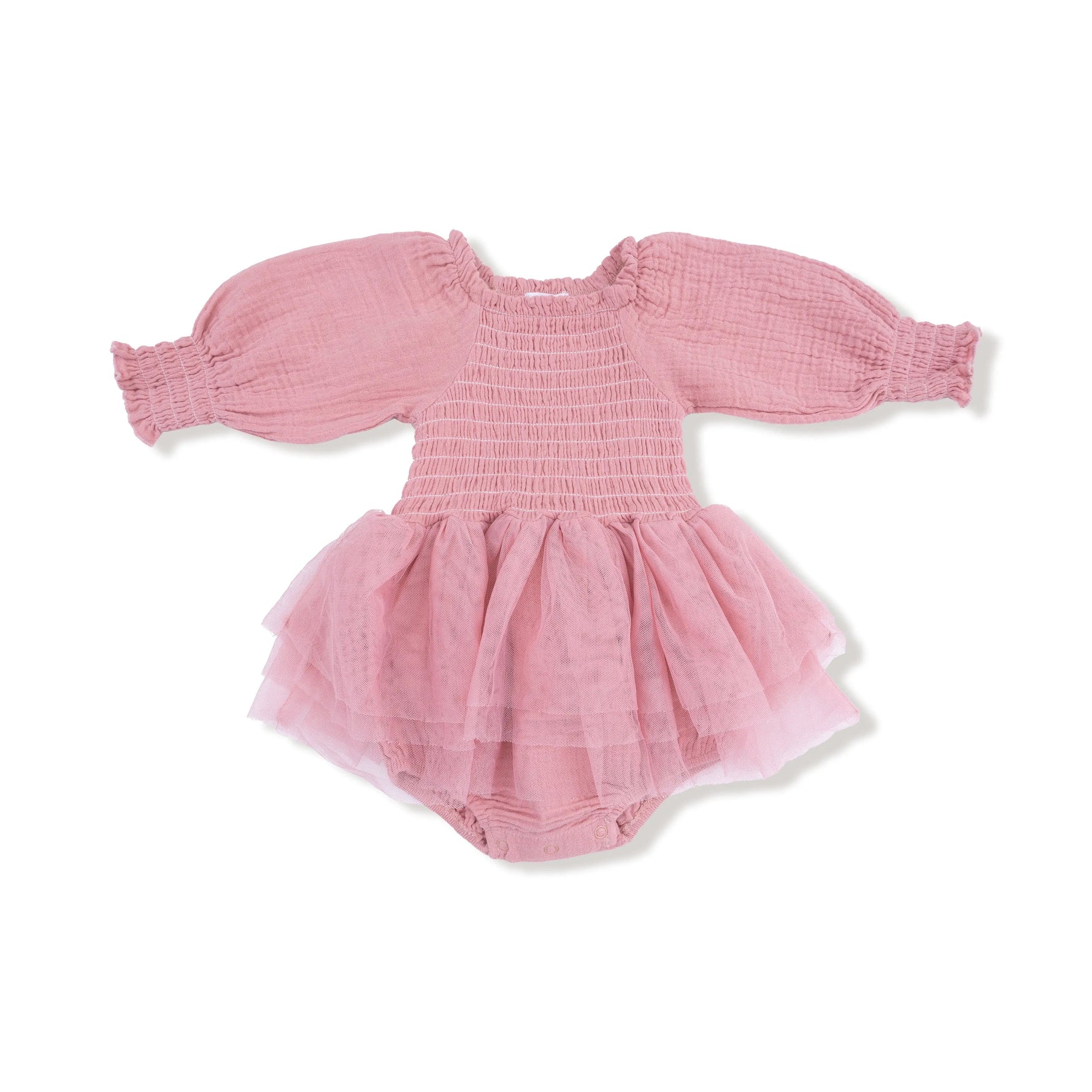 Angel Dear Solid Rose Elegance - Long Sleeve Smocked Bubble with Tutu - 