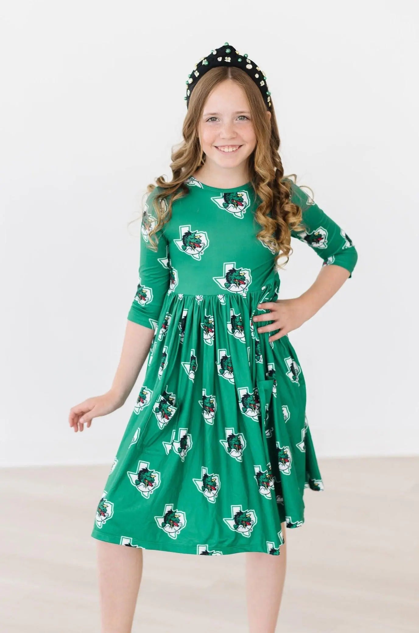 Mila & Rose ® Southlake Carroll Dragons 3/4 Sleeve Pocket Twirl Dress - 