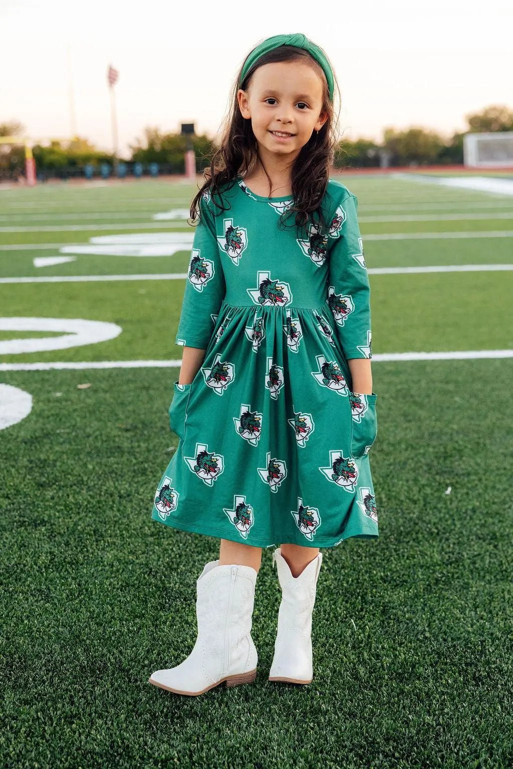 Mila & Rose ® Southlake Carroll Dragons 3/4 Sleeve Pocket Twirl Dress - 