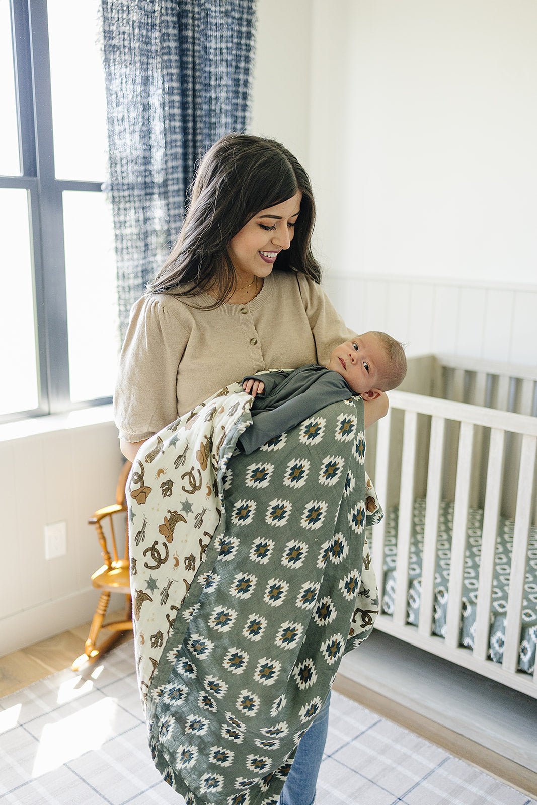 Mebie Baby Southwest Aztec + Outlaw Cowboy Muslin Quilt - 